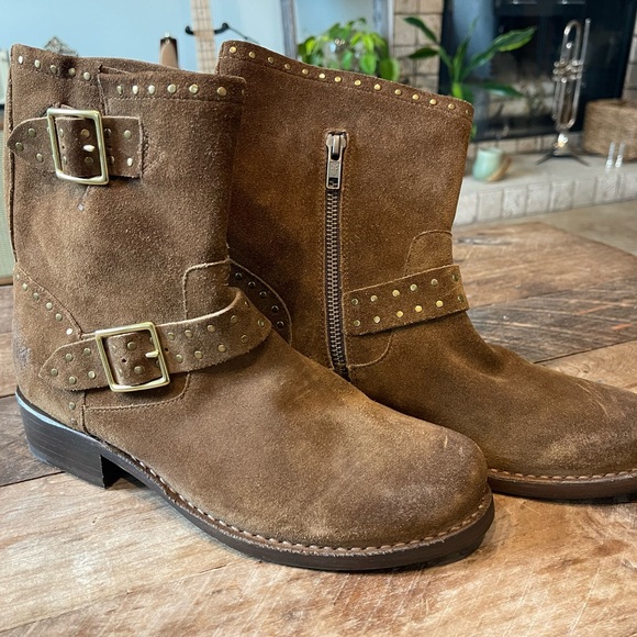 Brown Frye Vicky Stud Suede Engineer Boot Size 9.5 - Picture 1 of 7